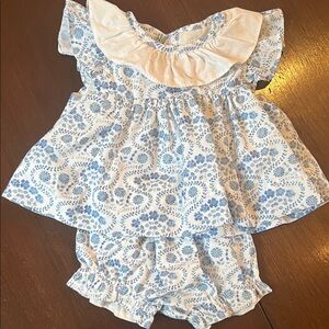 Blue and white floral girl bloomer Set